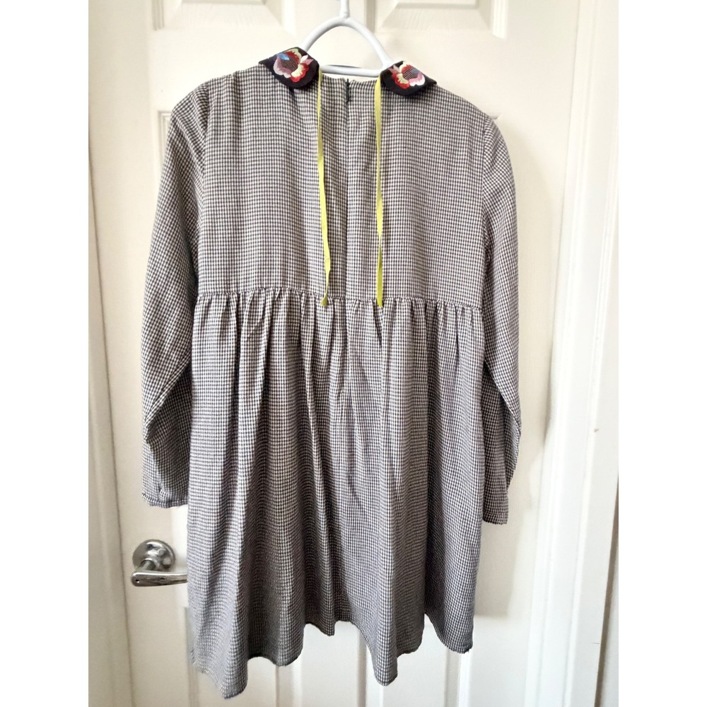 Zara Trafaluc Gingham Embroidered Floral Collar Babydoll Mini Dress Small NWT - Picture 5 of 8